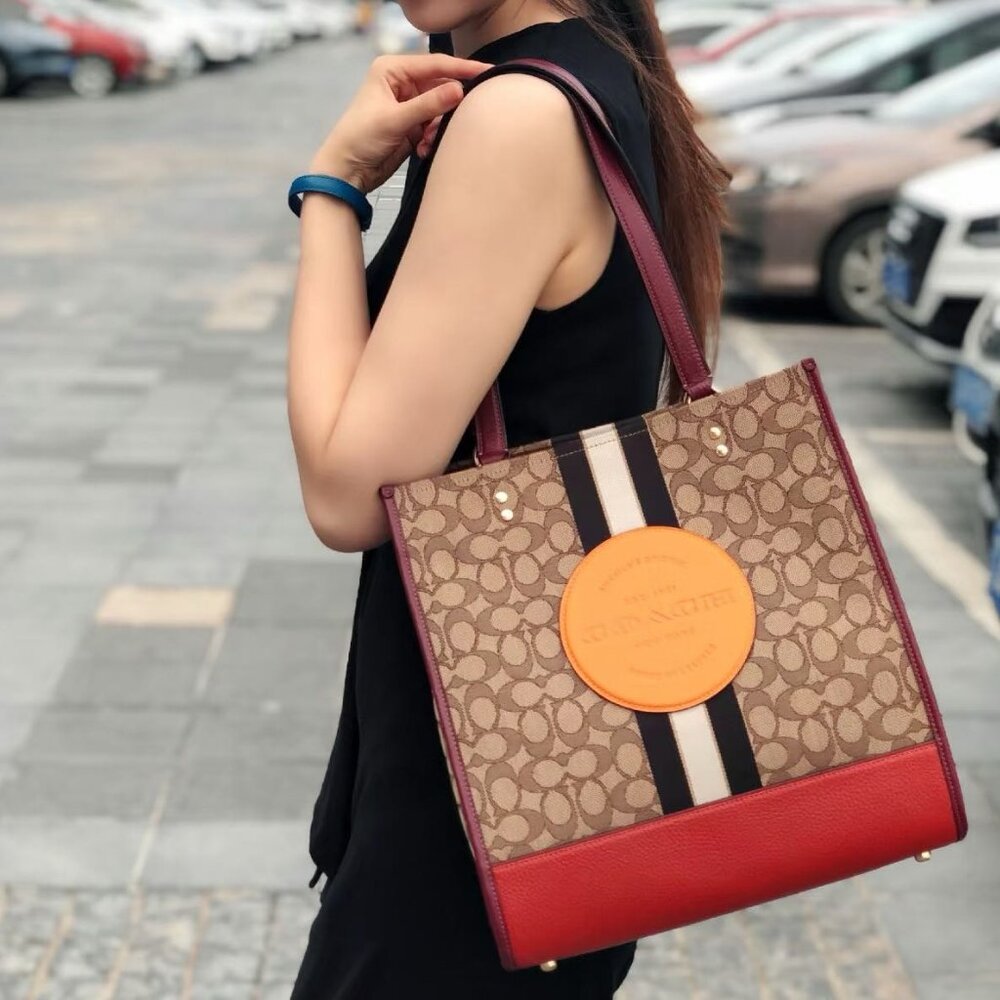 Coach 1917 Dempsey Tote In Signature Jacquard With Stripe And Coach Patch